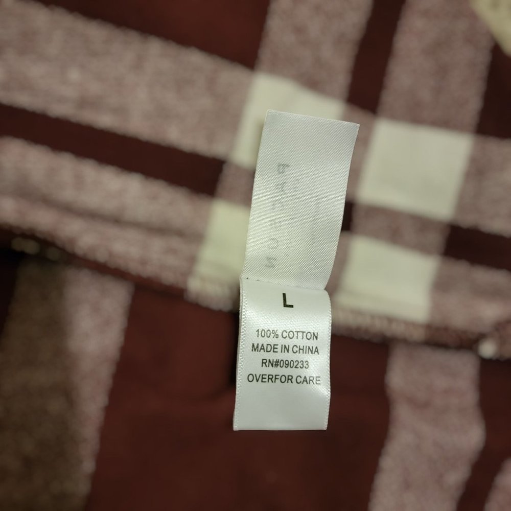 Pacsun Classic Long Sleeve Maroon & White Flannel Cotton Men's Shirt Size Large - Picture 10 of 10